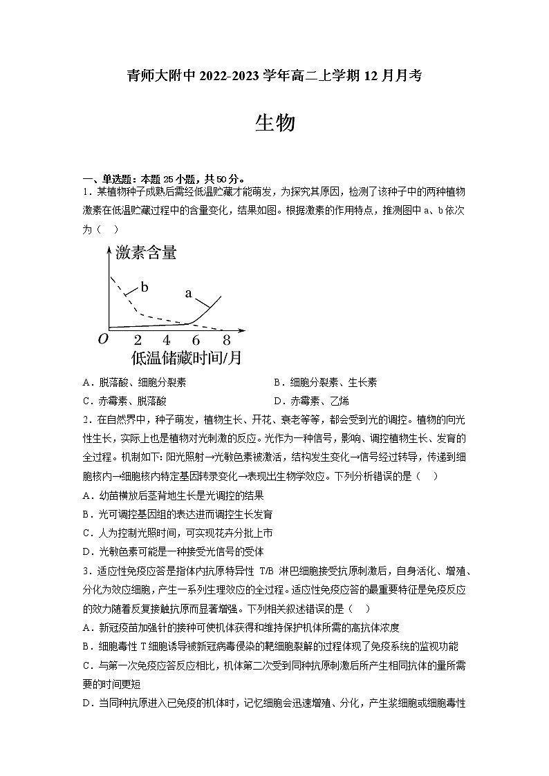 2022-2023学年青海省西宁市城西区青师大附中高二上学期12月月考生物学试题（Word版含答案）第1页