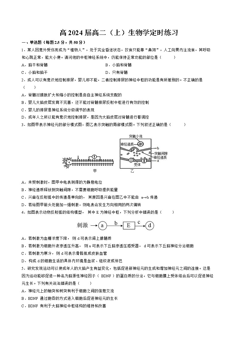 2022-2023学年重庆市巴蜀中学高二上学期12月线上定时练习生物试题 Word版第1页