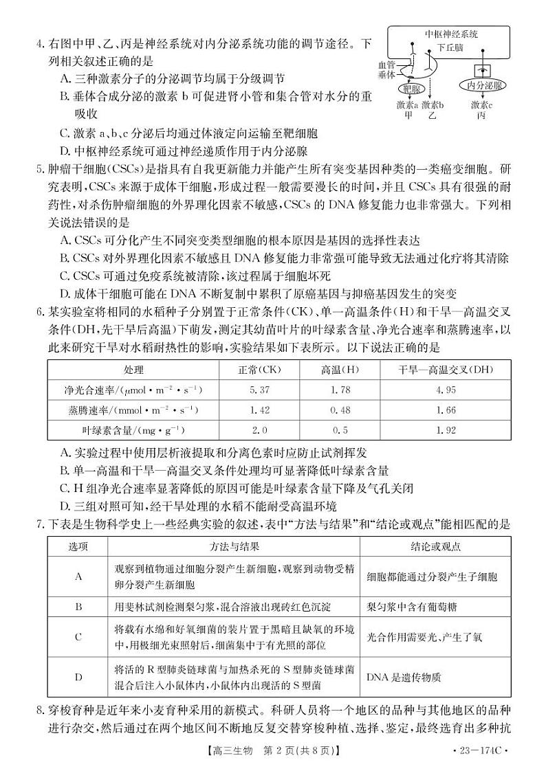 2023湖北省十堰市高三上学期元月调研考试 生物试题及答案第2页