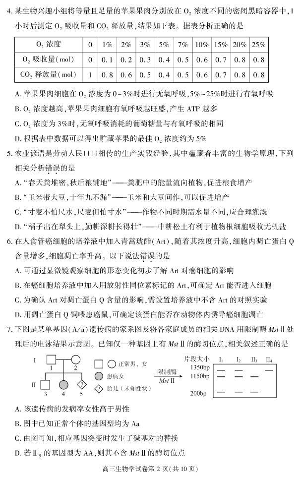 北京市大兴区2022-2023学年高三上学期期末考试生物试题（无答案）02