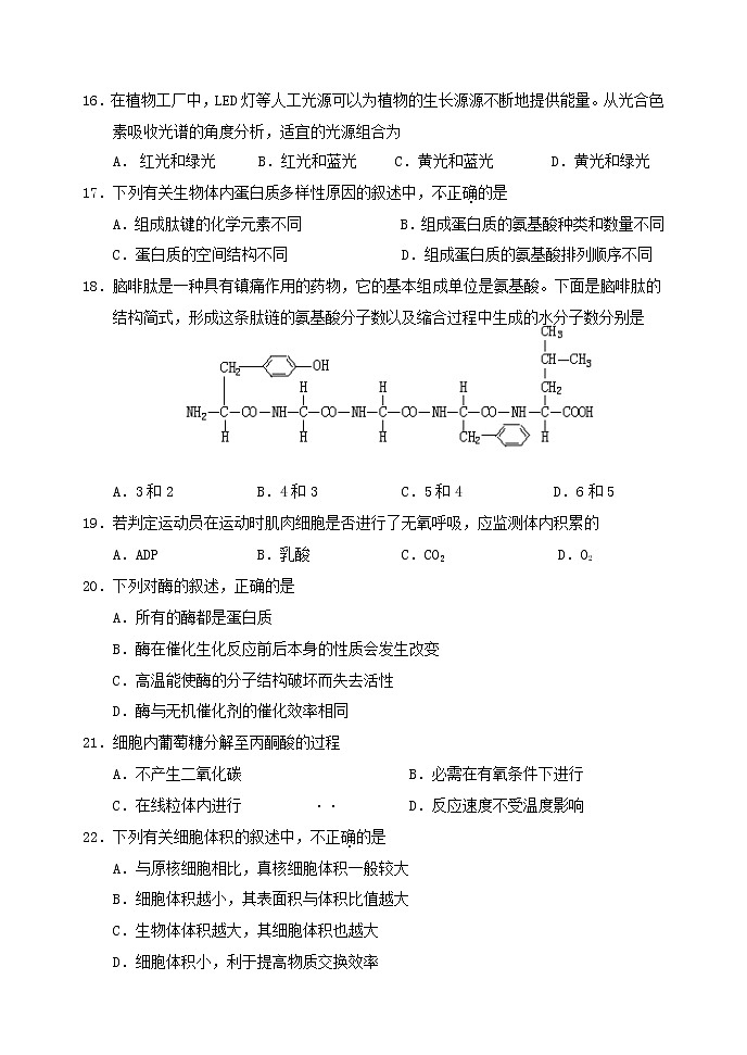 2023北京延庆区高一上学期12月期末考试生物含答案03