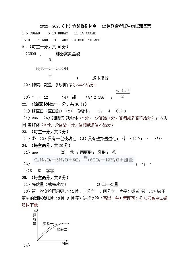 2023辽宁省六校协作体高一上学期12月月考生物试题含答案01