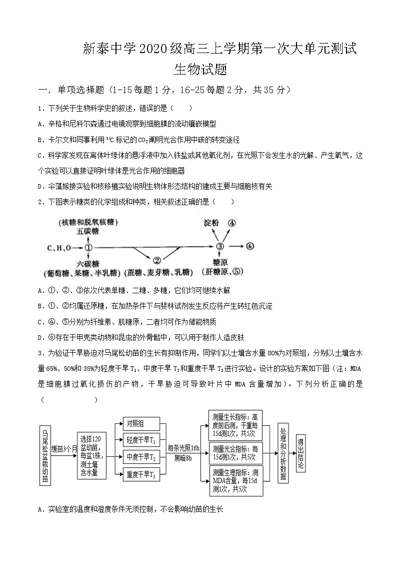 2023届山东省泰安市泰安一中老校区（新泰中学）高三上学期第一次月考生物试题含答案第1页