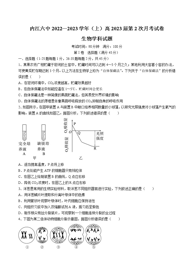 2023届四川省内江市第六中学高三上学期第二次月考生物试卷含答案第1页