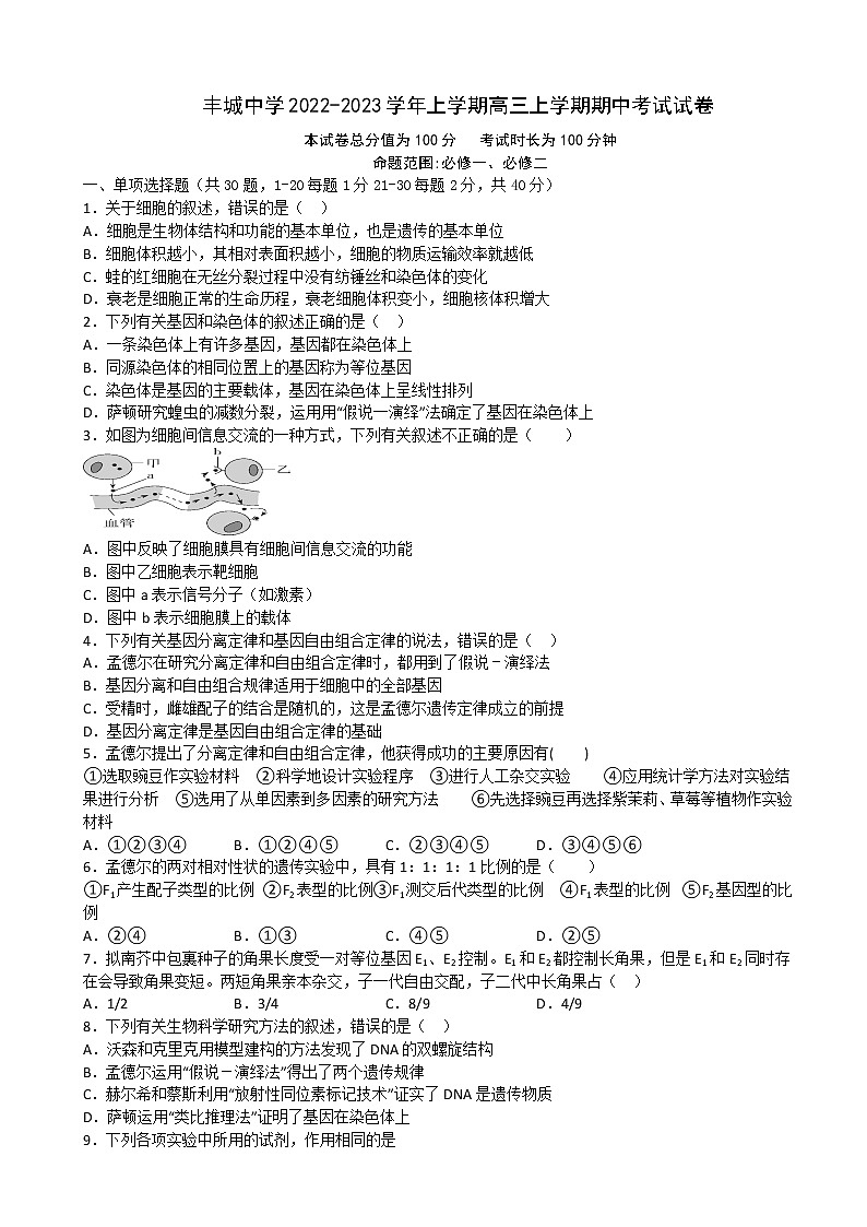 2023届江西省丰城中学高三上学期期中考试生物试题含答案01
