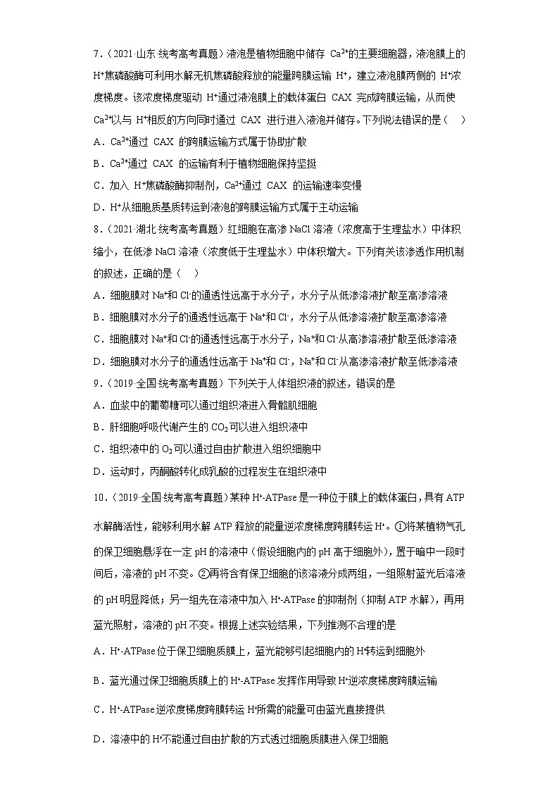 五年2018-2022高考生物真题按知识点分类汇编14-细胞的物质输入和输出-被动运输（含解析）第3页