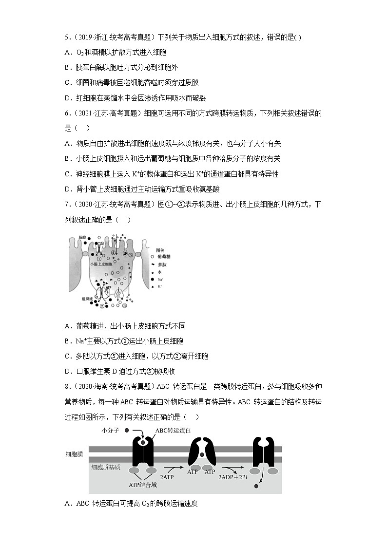 五年2018-2022高考生物真题按知识点分类汇编16-胞吞和胞吐、物质出入细胞的方式（含解析）第2页