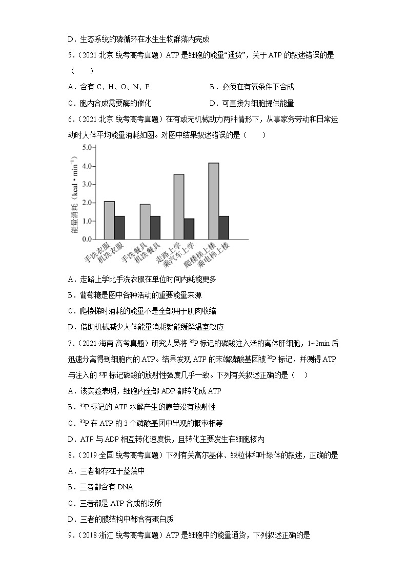 五年2018-2022高考生物真题按知识点分类汇编18-细胞的代谢-ATP（含解析）第2页