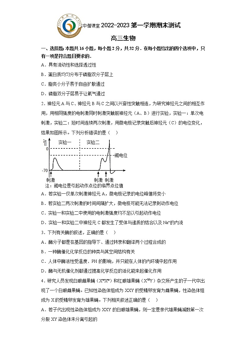 2023青岛二中高三上学期1月期末生物试题含答案第1页