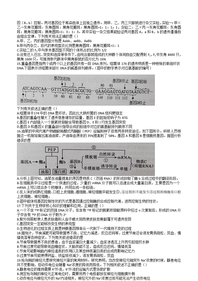 2023江西省五市九校协作体高三上学期第一次联考生物试题含答案（图片版）03
