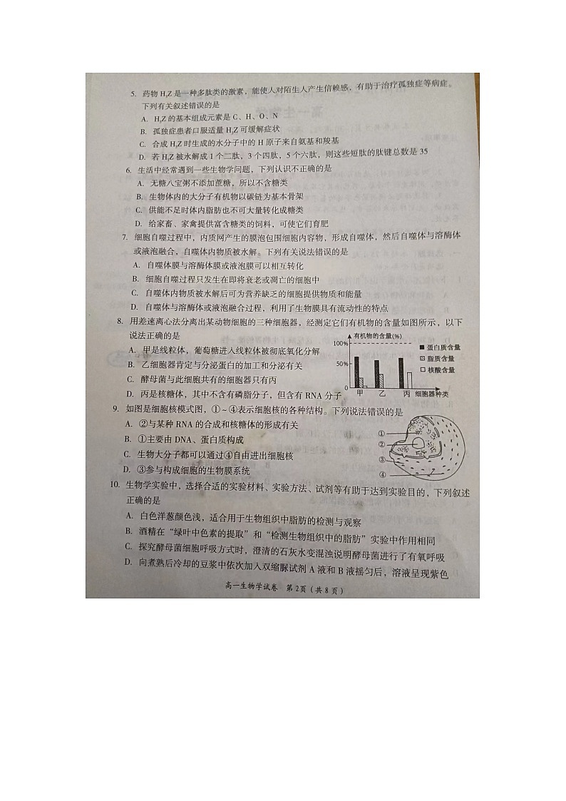 2023岳阳高一上学期期末质量教学监测生物图片版含答案02