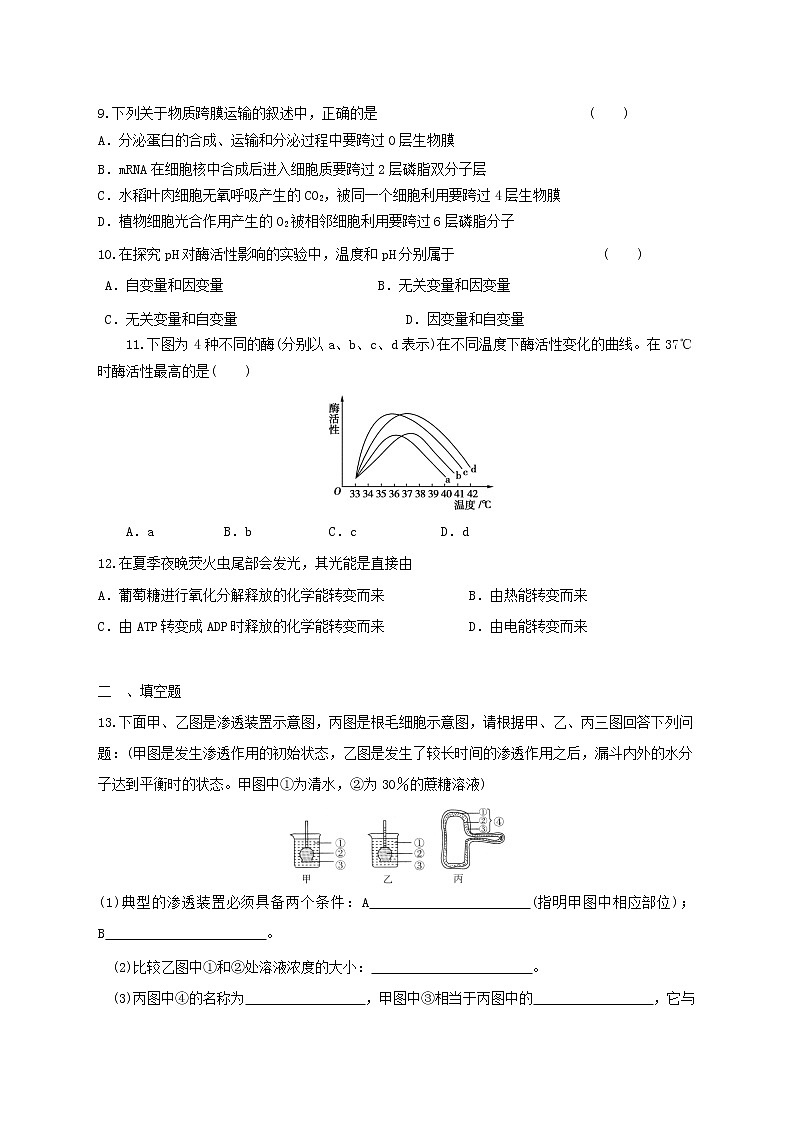 高中生物二轮复习专题练习10：细胞的代谢第3页