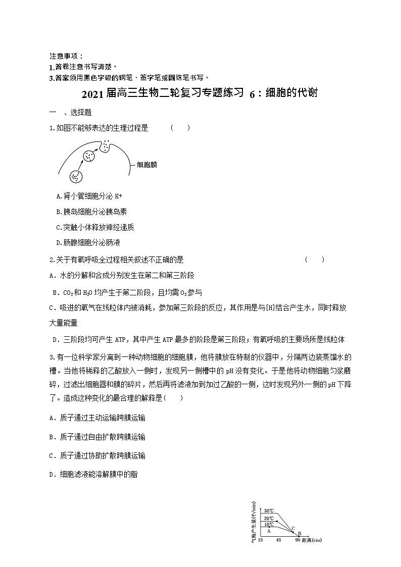 高中生物二轮复习专题练习6：细胞的代谢01