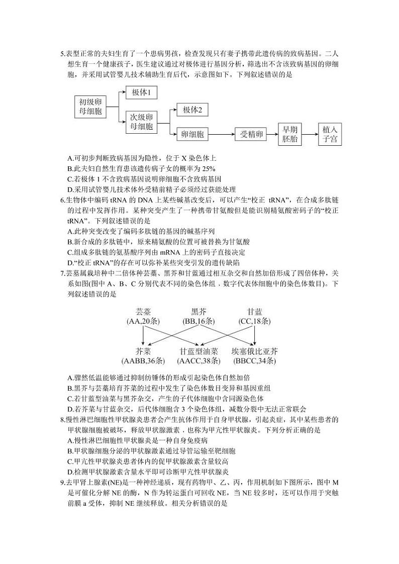 北京市东城区2022-2023学年高三上学期期末考试生物试卷02