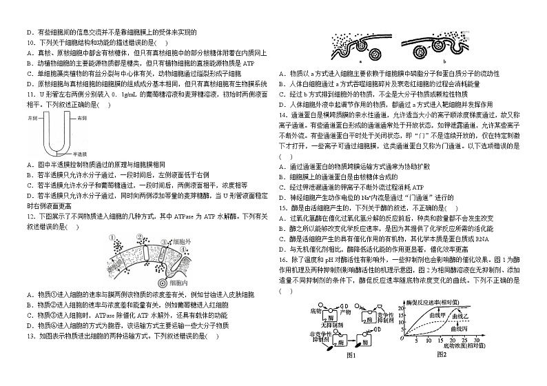 2022-2023学年河南省安阳市第一中学高一上期期末达标训练卷一生物试题02