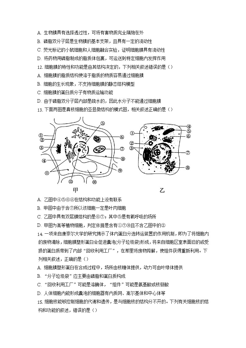 2022-2023学年安徽省滁州市定远县育才学校高一上学期12月月考生物学试题（Word版含解析）03