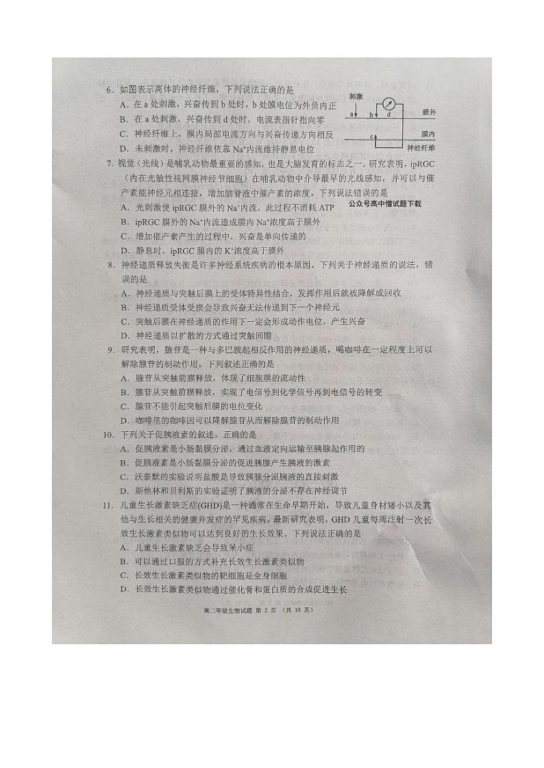 2023成都蓉城高中联盟高二上学期期末考试生物PDF版含解析02