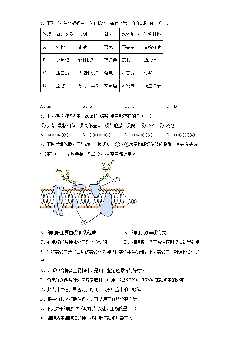 陕西省西安市铁一中学2022-2023学年高一生物上学期1月期末考试试题（Word版附答案）第2页