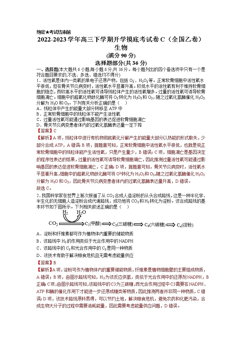 生物-2022-2023学年高三下学期开学摸底考试卷C（全国乙卷）（解析版）第1页