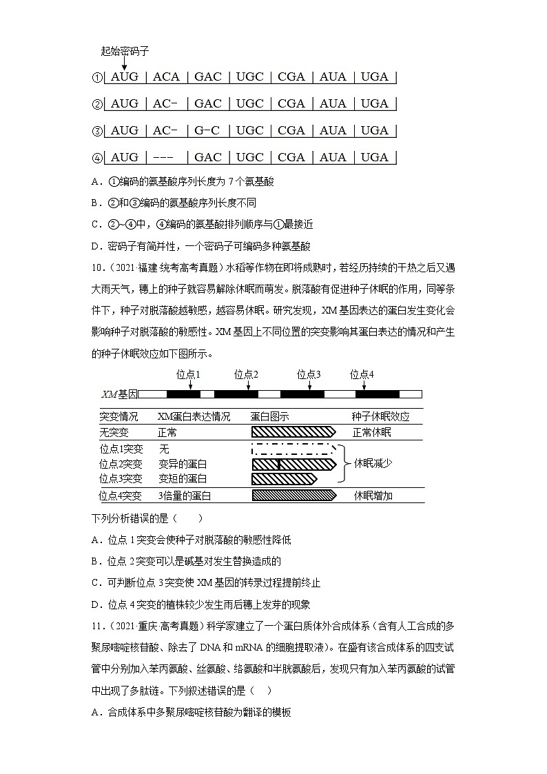 五年2018-2022高考生物真题按知识点分类汇编40-遗传信息的转录（含解析）第3页