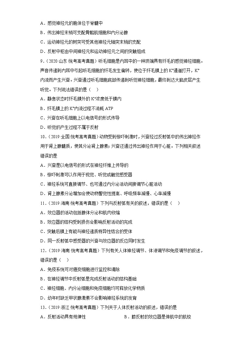 五年2018-2022高考生物真题按知识点分类汇编54-稳态与调节-神经调节的结构基础、基本方式（含解析）第3页
