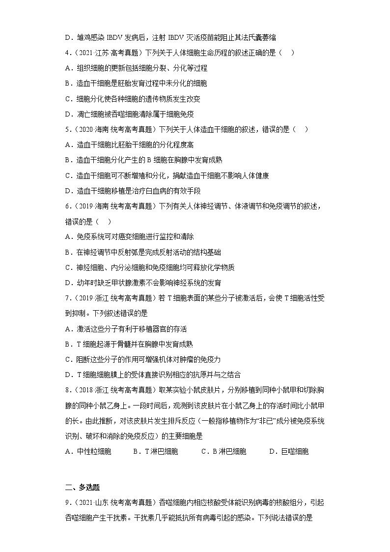 五年2018-2022高考生物真题按知识点分类汇编64-免疫调节-免疫系统的组成和功能（含解析）第2页