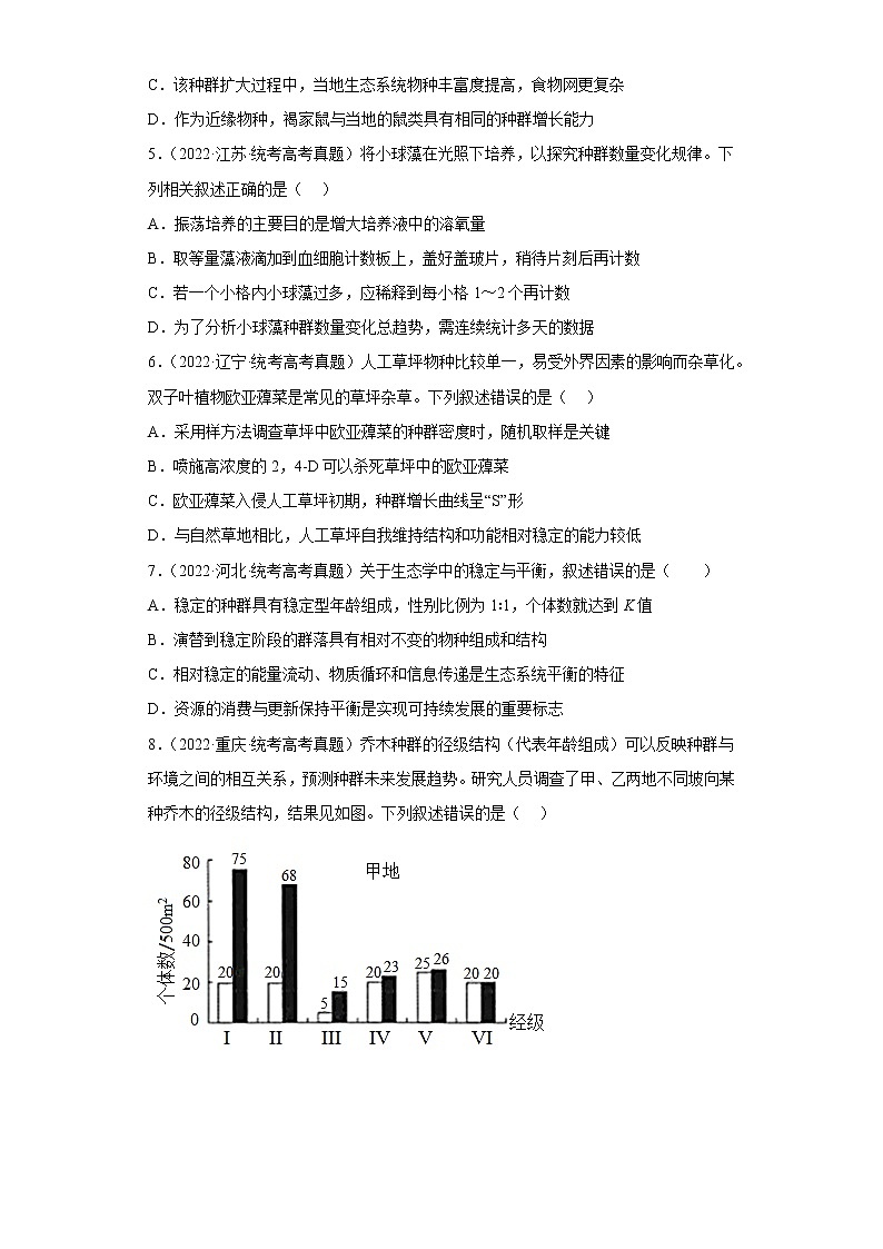五年2018-2022高考生物真题按知识点分类汇编73-生物与环境-种群数量的变化（含解析）03