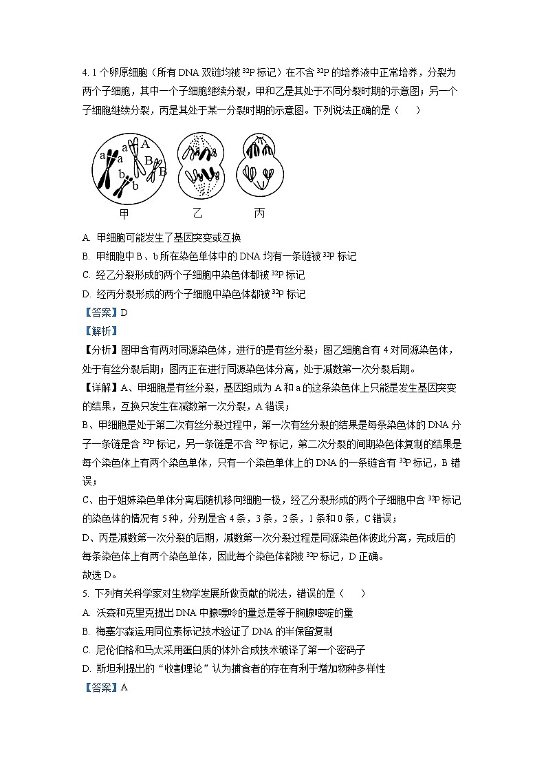 山东省烟台第一中学2023届高三生物上学期12月期末模拟试题（Word版附解析）03