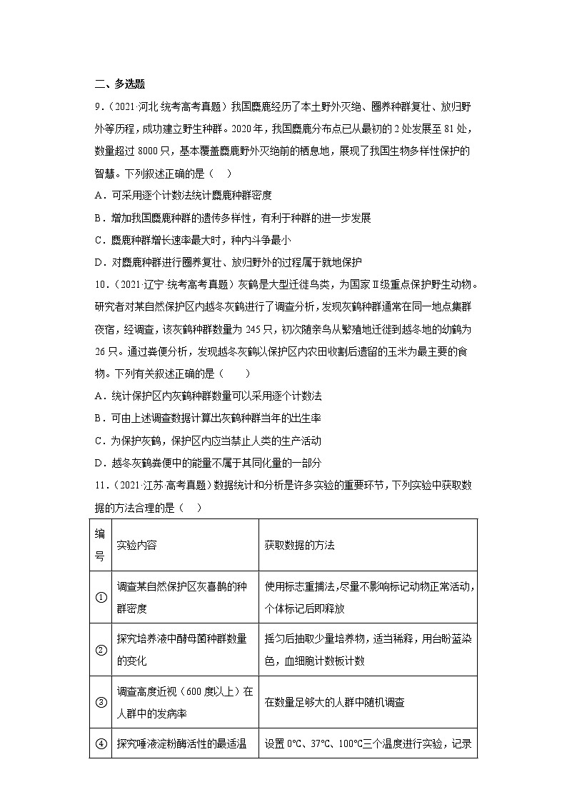 五年2018-2022高考生物真题按知识点分类汇编72-生物与环境-种密度的调查方法及应用（含解析）第3页