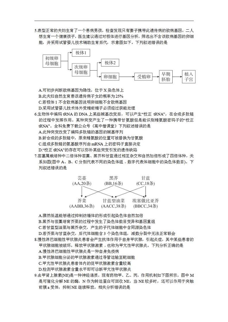 北京市东城区2022-2023学年高三上学期期末考试生物试卷02