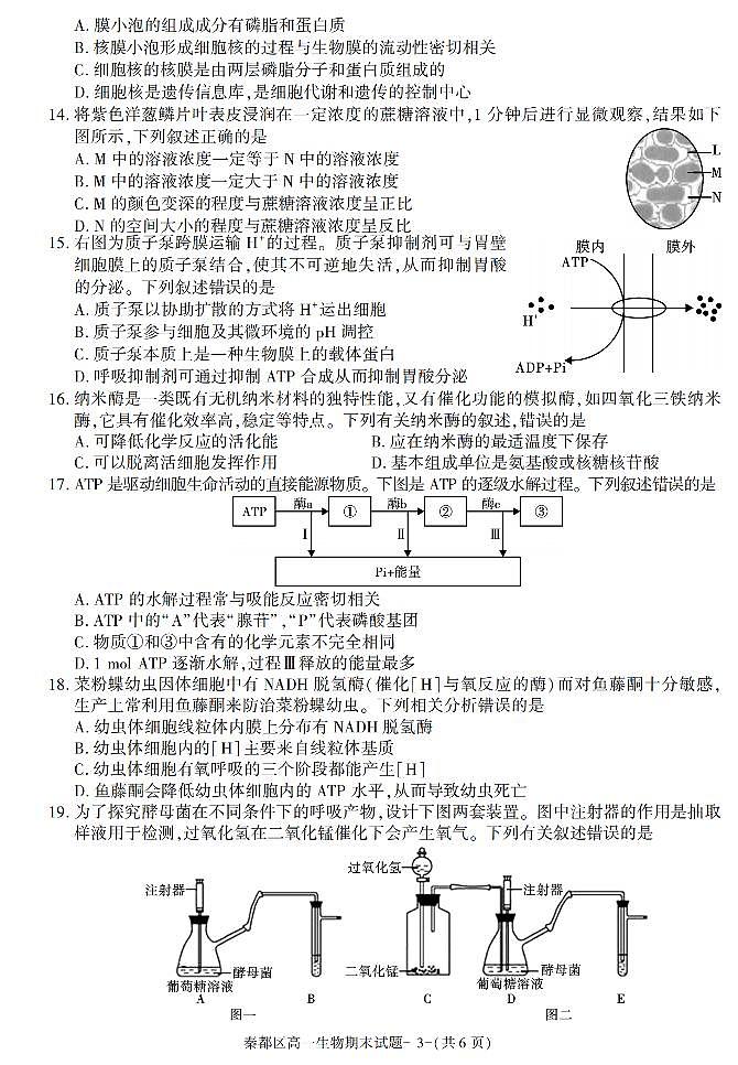 陕西省咸阳市秦都区2021-2022学年高一上学期期末考试生物试题03