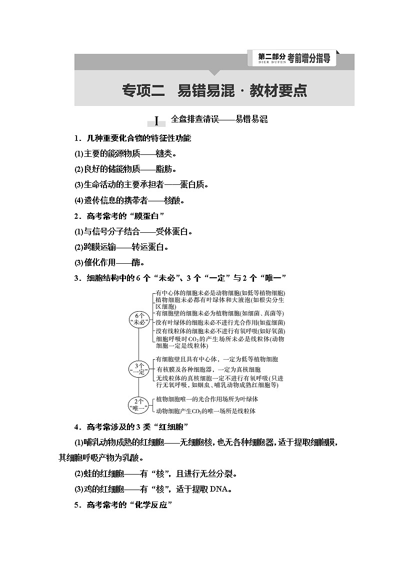 2023届高考生物二轮复习专项2易错易混_教材要点学案01