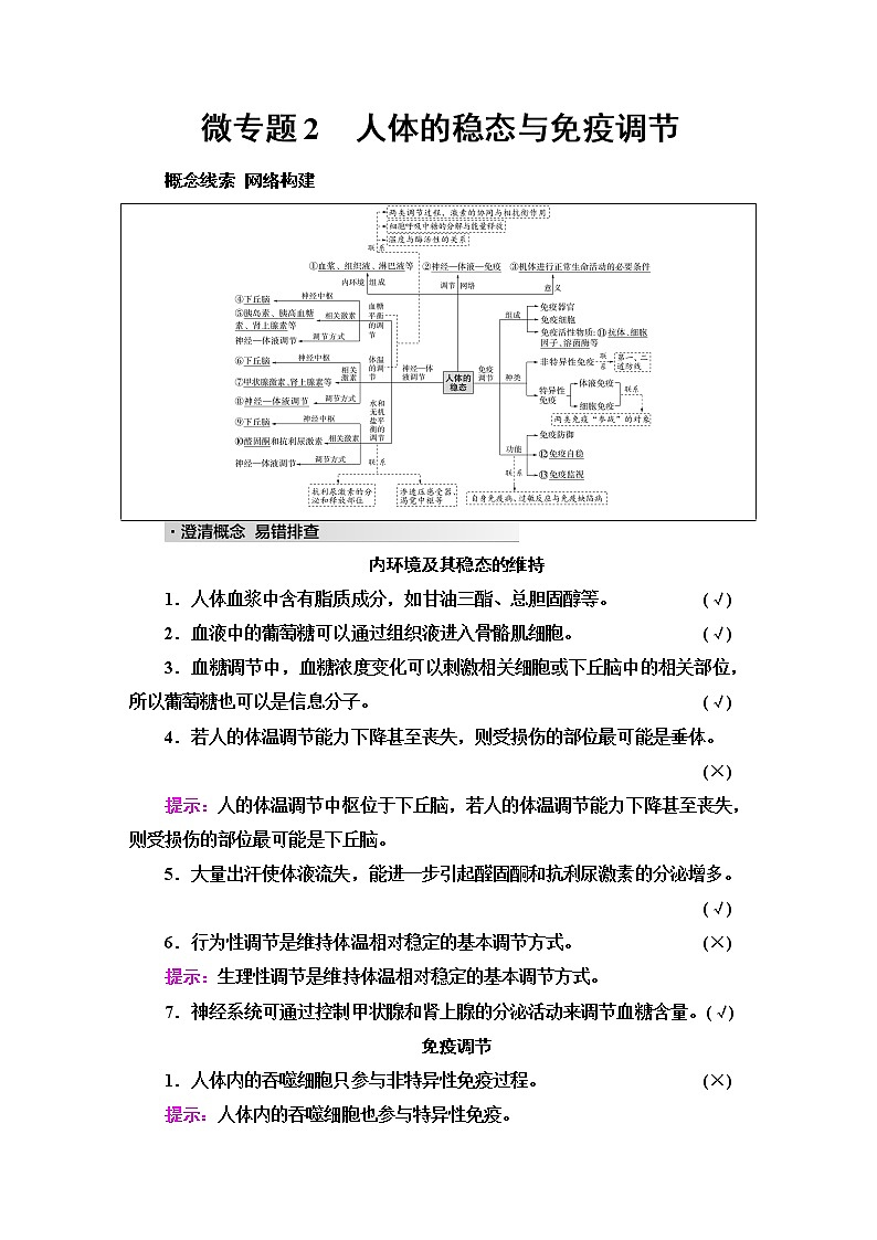 2023届高考生物二轮复习专题4微专题2人体的稳态与免疫调节学案01