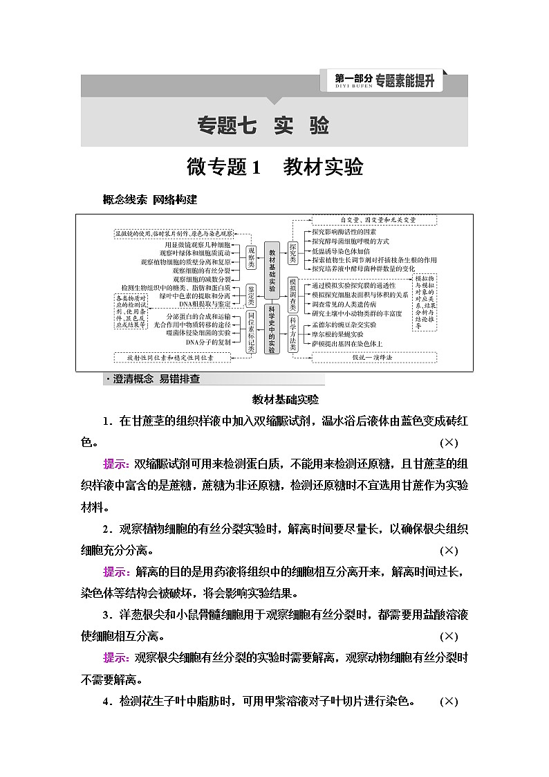 2023届高考生物二轮复习专题7微专题1教材实验学案01