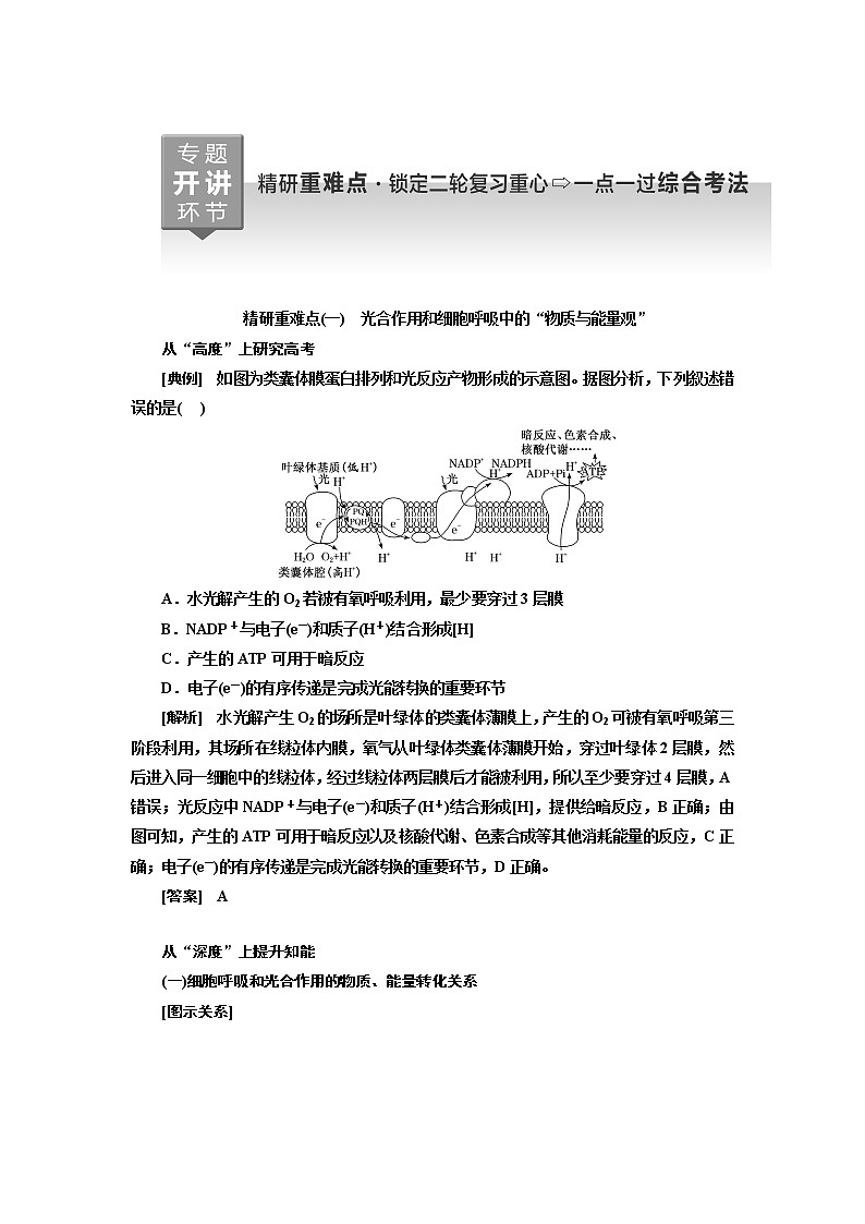 2023届高考生物二轮复习精研重难点(一)光合作用和细胞呼吸中的“物质与能量观”学案第1页