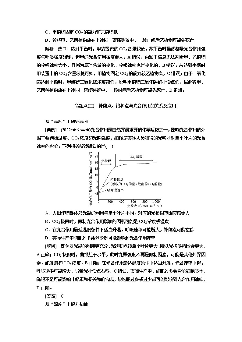 2023届高考生物二轮复习精研重难点(二)光合作用和细胞呼吸的影响因素与农作物增产措施学案03