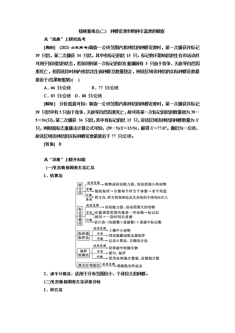 2023届高考生物二轮复习精研重难点(二)种群密度和物种丰富度的调查学案第1页