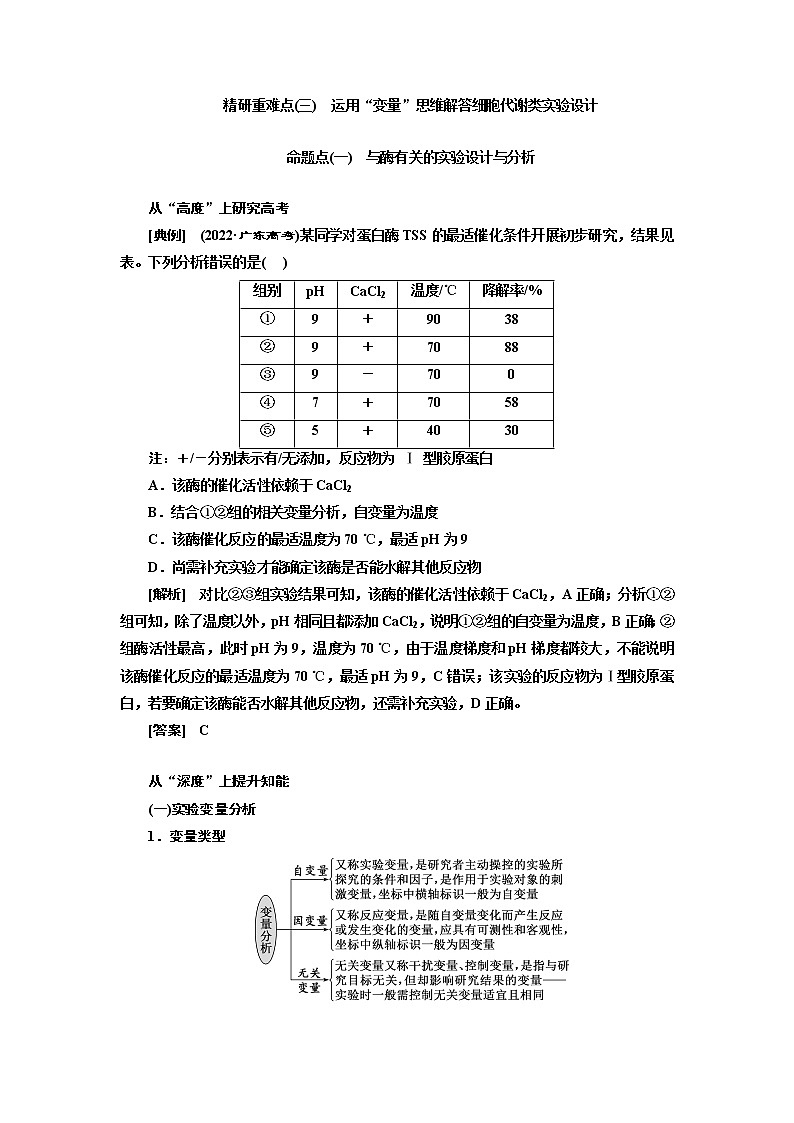 2023届高考生物二轮复习精研重难点(三)运用“变量”思维解答细胞代谢类实验设计学案第1页
