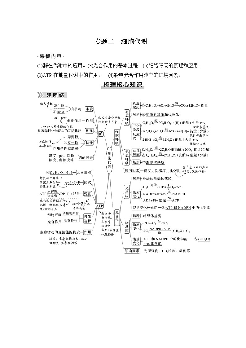 2023届高考生物二轮复习微专题2细胞代谢学案第1页