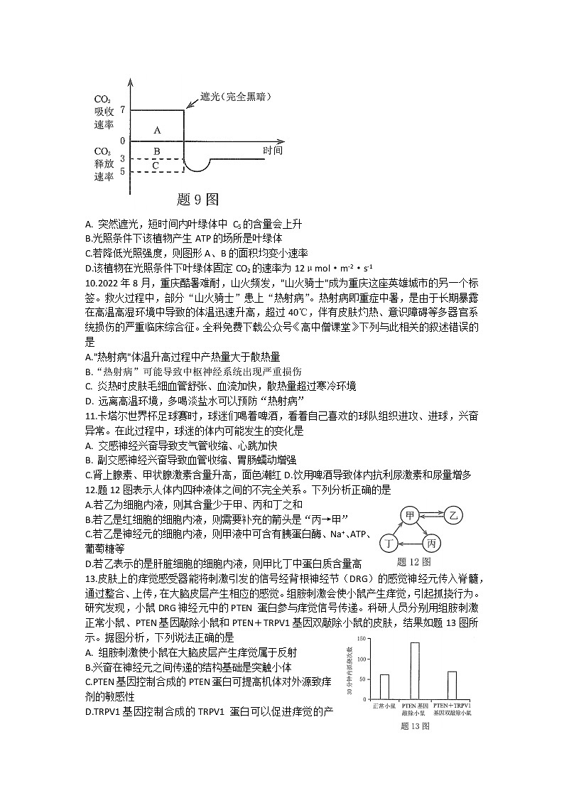 重庆市2022-2023学年高三生物上学期第一次联合诊断检测试题（Word版附答案）第3页