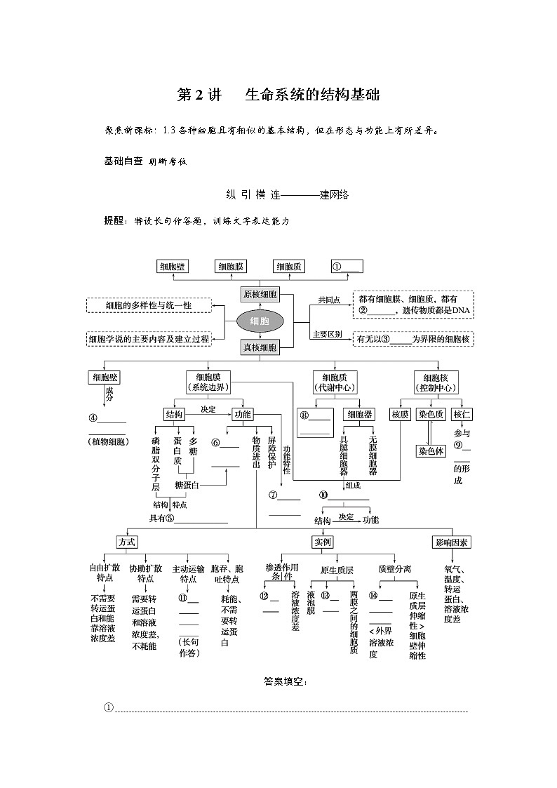 2023届高考生物二轮复习生命系统的结构基础学案（不定项）第1页
