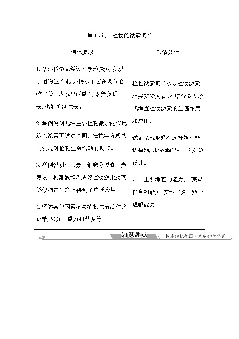 2023届高考生物二轮复习第13讲植物的激素调节学案第1页
