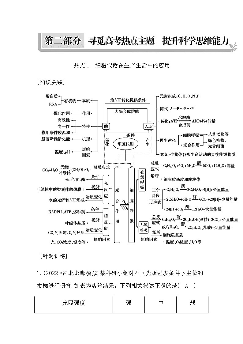 2023届高考生物二轮复习热点1细胞代谢在生产生活中的应用学案01