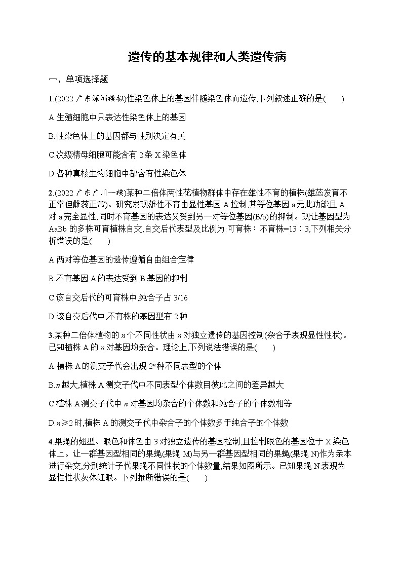 2023届高考生物二轮复习遗传的基本规律和人类遗传病作业含答案01