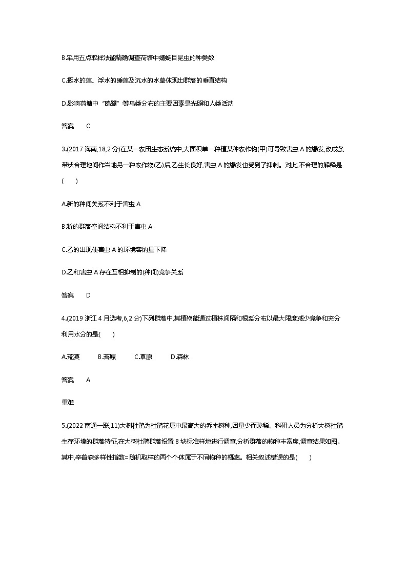 2023届高考生物二轮复习群落及其演替作业含答案202