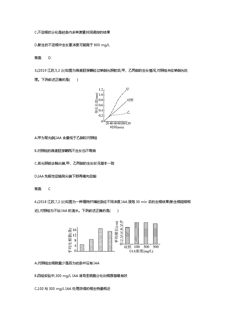 2023届高考生物二轮复习植物生命活动的调节作业含答案2第2页