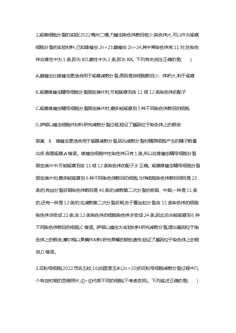 2023届高考生物二轮复习 遗传的细胞基础作业含答案第2页