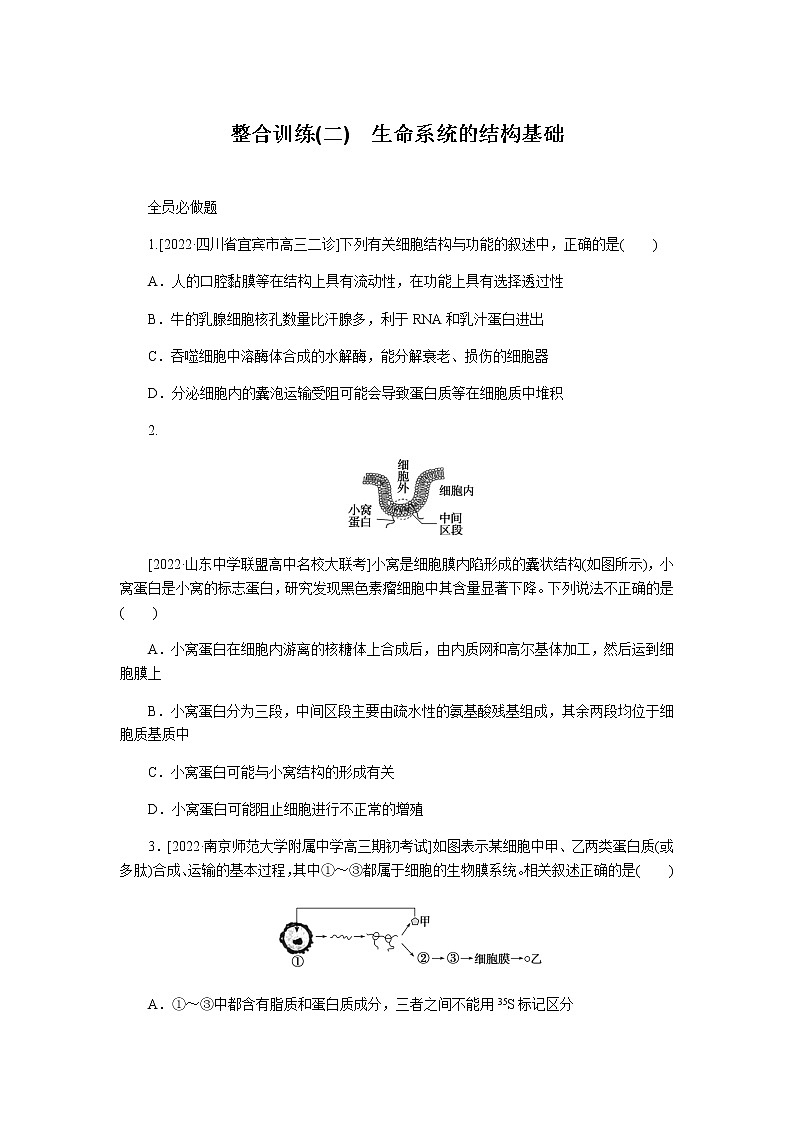 2023届高考生物二轮复习生命系统的结构基础作业含答案第1页