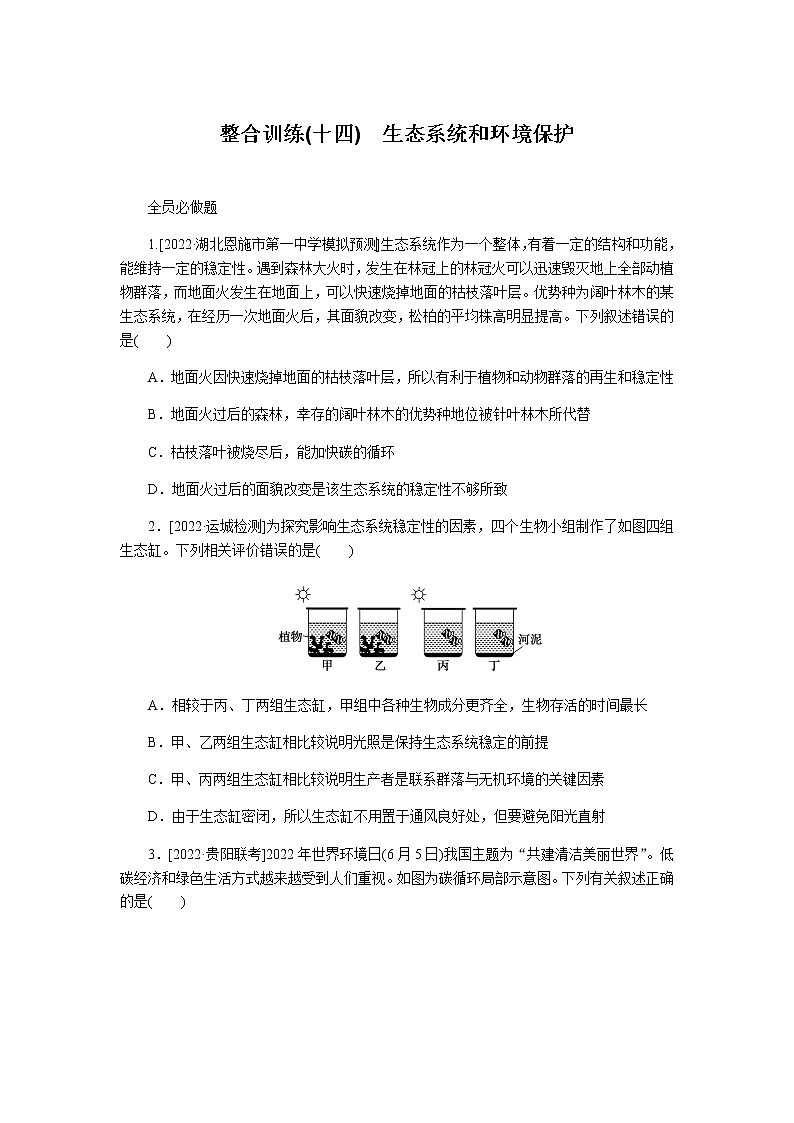 2023届高考生物二轮复习生态系统和环境保护作业含答案第1页