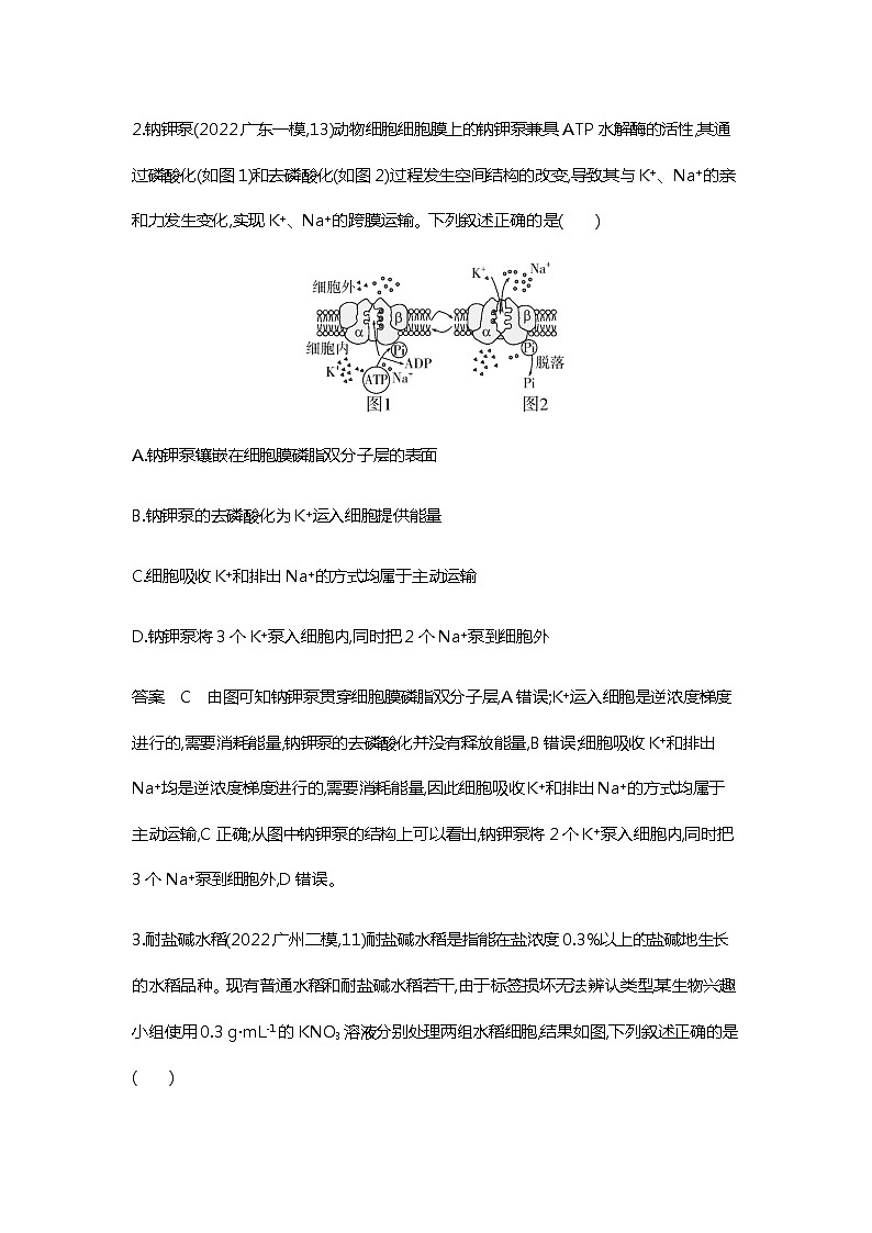 2023届高考生物二轮复习物质进出细胞的方式作业含答案第2页